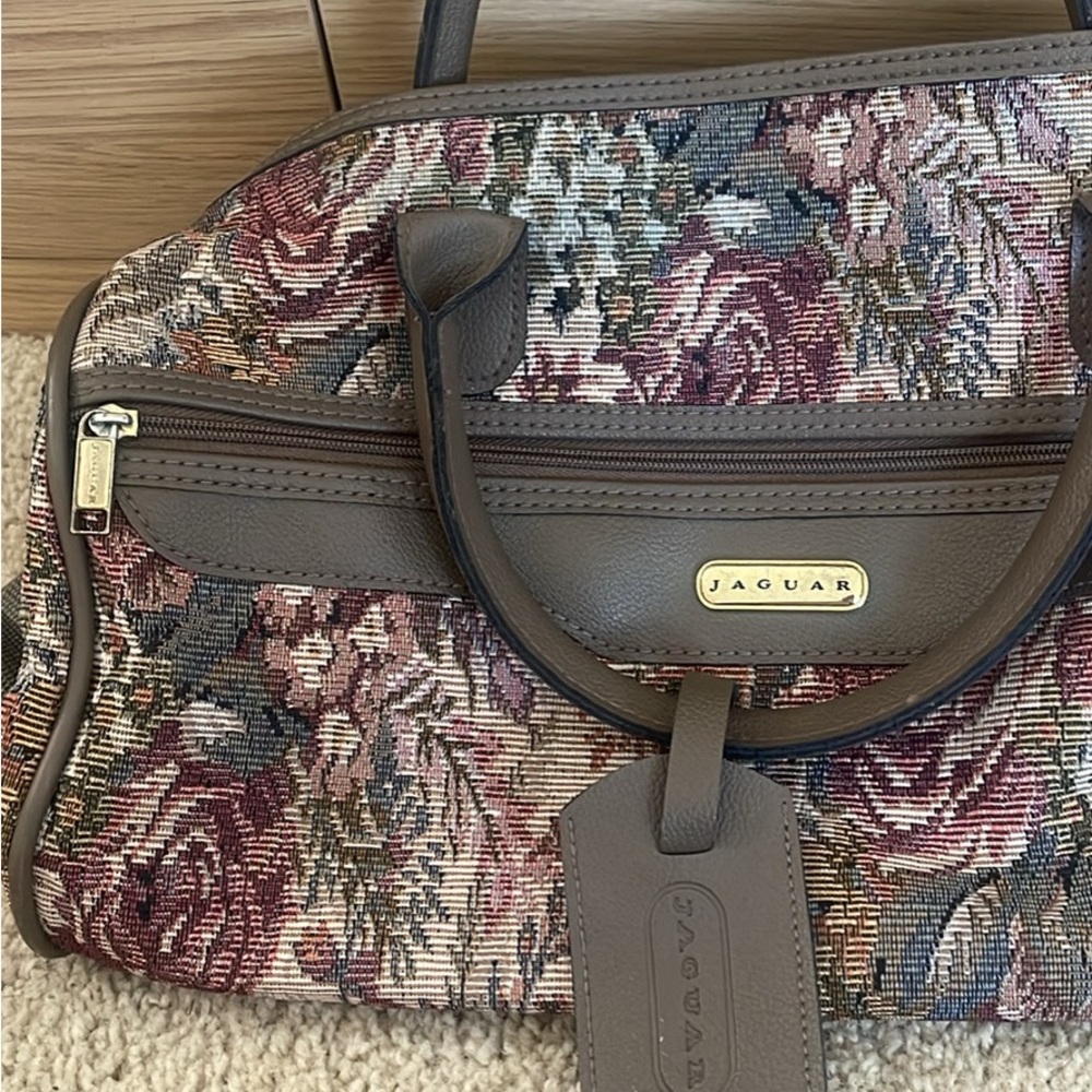 Floral Tapestry Satchel Bag in Brown and Burgundy